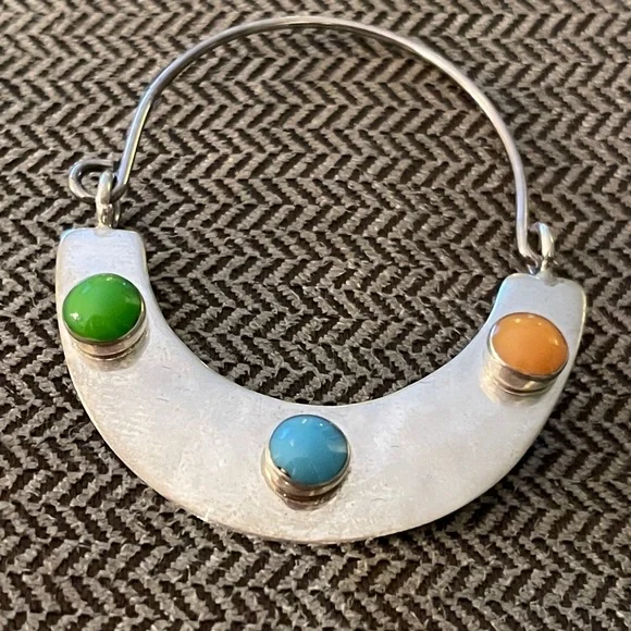 Mexico Sterling Silver Enamel Hoop Earrings - Picture 3 of 7